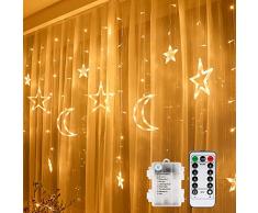 LED Lichtervorhang Lichterkette, Vegena 12 Sterne 138pcs LED Fenstervorhang Lichter 2 Modi USB-Anschluss für Garten, Haus, LED Sternenvorhang Dekorative, Warmes Weiß (Sterne und Mond)