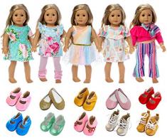 ZITA ELEMENT 7 Stück Puppenzubehör für 43-46cm Babypuppe und 18 Zoll American Girl Doll Puppe Kleidung Puppenbekleidung 5er Kleider mit 2 Paare Schuhe Puppenkleidung Puppenkleider