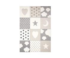 Kinderteppich Mädchen Spielteppich Teppich Kinderzimmer Babyteppich Motiv Sterne Mond Herz Farbe Grau Beige Creme verschiedene Größen (80 x 150 cm)