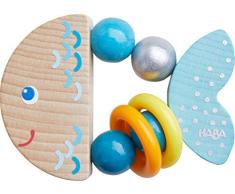 HABA 305582 - Greifling Klapperfisch, Babyspielzeug aus Holz für Kinder ab 6 Monaten in Fischform zur Förderung der Feinmotorik und Wahrnehmung, Greifring in blau für Babys mit Klapper-Effekt