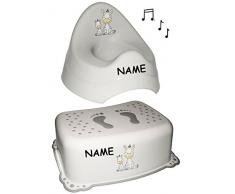 alles-meine.de GmbH Trittschemel + Töpfchen / Nachttopf - mit Musik / Sound - incl.Name - Babytöpfchen / Kindertopf / Lerntöpfchen - Toilettentrainer Klositz WC Sitz Toilettensit..