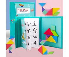 youngfate Tangram Magnetisch Holz Kinder Challenge Puzzle Kindergarten Logikspiele Lernspielzeug Malbuch Geformtes Pädagogisches Spielzeug des Babyspielzeugs Für Kinder