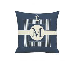 BIGBOBA Leinen Sofakissen-Bezug Piraten Anker Muster Weicher Dekorativ Sofa Kissenbezug Schwarz-Weiß-Streifen Kissenhülle 45*45cm
