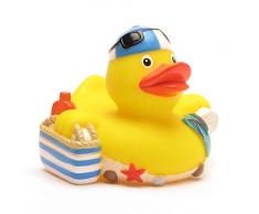 Strand Quietscheente I DUCKSHOP I Badeente I L: 8 cm - inkl. Badeenten-Schlüsselanhänger im Set