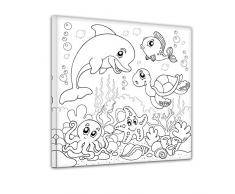 Bilderdepot24 Unterwassertiere - Ausmalbild auf Leinwand, aufgespannt auf Rahmen - Quadrat-Format - 30x30 cm