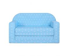 LULANDO Classic Kindersofa Kindercouch Kindersessel Sofa Bettfunktion Kindermöbel zum Schlafen und Spielen, Farbe: Sternchen Blau