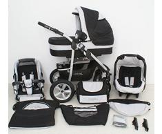Clamaro CORAL 2017 Kinderwagen 3 in 1 Kombi System (24 Farben wählbar) mit Babywanne Gruppe 0+ (0-13 kg), Sport Buggy und Auto Babyschale Aufsatz (ISOFIX), Alu-Stahl Gestell mit Luftreifen und einstellbarer Fahwerk Federung,