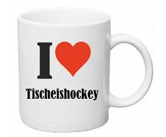 Kaffeetasse I Love Tischeishockey Keramik Höhe 9,5cm ? 8cm in Weiß