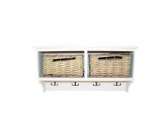 DRULINE Wandboard Garderobe Rattan Schublade Flurgarderobe Flechtkorb Wandregal aus Holz | B x H x L: ca. 15 x 30 x 60 cm | Weiß