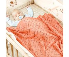 Odot Strickdecke Babydecke Kuscheldecke, Durchbrochene/Hohl, Kinderwagen im Freien Kinderdecke Krabbeldecke Perfekt für Mädchen und Jungen Babys Geschenk Gaze-Speicheltuch (100 * 80cm,Orange)