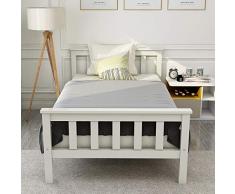 ModernLuxe Kinderbett, Holzbett aus Bettgestell mit Lattenrost und Kopfteil - Massivholz Jugendbett 90 x 200 cm Kiefer Massiv Bett Weiß lackiert Gästebett Bett Weiss