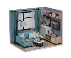 Gpzj Häuser für Mini Puppen puppenhaus Miniatur DIY Cottage Haus Holz Hand montiert Spielzeug Haus Dekoration Musik Bewegung Wohnzimmer Ecke Ornamente für Geburtstagsfeier zu Hause