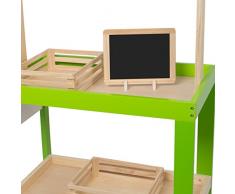 Kledio Kinder Kaufladen mit Markise aus Holz FSC 100%, Marktstand zum Spielen für Mädchen und Jungen, Kaufmannsladen ab einem Alter von 3 Jahren geeignet