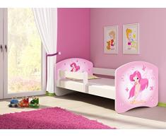 Clamaro Fantasia Weiß Motiv Kinderbett Komplett Set 160 x 80 cm inkl. Matratze und Lattenrost, Kantenschutzleisten umlaufend, extra Rausfallschutz Seitenteil (verstellbar), Seitenteile: Weiß, Design: 07 Pinke Fee