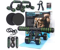 AB Roller Bauchtrainer 7 in 1 Bauchtrainer Set,Abdominal Roller Bauchroller+Anti-Rutsch-Knieschützer+Gleitscheiben+Liegestützgriffe+Fitness Resistance Bänder+Handtrainer+Springseil,für Fitness