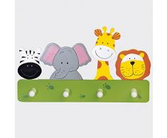 babywalz Garderobe Tiere - Kindergarderobe aus Holz - Kleiderhaken mit Tierfiguren fürs Kinderzimmer - mit Aufhängevorrichtung - bunt