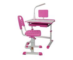 RANZIX Ergonomisch Kinderschreibtisch mit Stuhl und Schublade, Schreibtisch für Kinder und Schüler Schülerschreibtisch Set mit Led-Lampe, höhenverstellbar (Rosa)