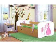 Kinderbett Jugendbett 70x140 80x160 80x180 Buche mit Rausfallschutz Matratze Schublade und Lattenrost Kinderbetten für Mädchen und Junge Prinzessin und Pferd 180 cm