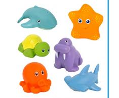 Badewannenspielzeug Wasserspritztiere ab 6 Monaten, 6er Set BPA frei und Schadstofffrei zertifiziert, Schimmelfrei, übt Feinmotorik und Greifkraft, schwimmendes Badespielzeug für Badewanne