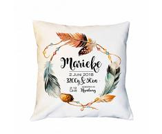 Kissen mit Geburtsdaten Babykissen Mädchen Dekokissen mit Federkranz Name & Größe Spruchkissen ks151 ilka parey wandtattoo-welt®