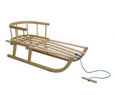 Holzschlitten für Kinder mit Rückenlehne Rodelschlitten Davoser Schlitten aus Holz mit Einem Sicherheitsgurt