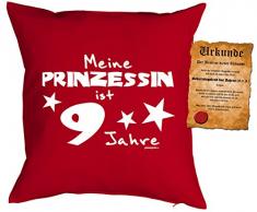 Mädchen/Geburtstags/Deko-Kissen inkl. Spaß-Urkunde: Meine Prinzessin ist 9 Jahre tolles Geschenk 9.Geburtstag