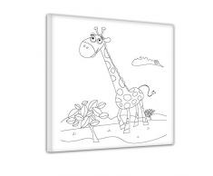 Einführungsangebot: Bilderdepot24 - Giraffe - Ausmalbild auf Leinwand, aufgespannt auf Rahmen - Quadrat-Format - 80x80 cm - fertig gerahmt, direkt vom Hersteller