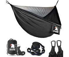 Hängematte,2 Personen Hängematte Outdoor mit Moskitonetz Ultra - Licht Atmungsaktiv, Schnell Trocknende Fallschirm Nylon Camping Hängematte für Trekking, Reise, Strand, Garten - 350 KG Kapazität