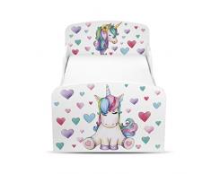 Leomark Holzbett Kinderbett Komplett Set Liegefläche 140x70 Funktionsbett Einzelbett Mit Matratz Jugendbet Kinderzimmer Einhorn, verzaubertes Pferd