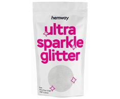 Hemway - Premium-Glitzerstaub/-pulver - vielfältig einsetzbar - Basteln, Malen & Verschönern von Geschenken & Blumen/Tisch-Deko/Kosmetik für Haut, Haare & Nägel - Weiß - ULTRAFEIN - 0,2 mm - 100 g