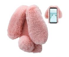 LCHDA kompatibel mit Samsung Galaxy S9 Plüsch Hülle Flauschige Hasen Fell Hülle Handyhülle Für Mädchen Kaninchen Pelz Niedlich Hasenohren Handytasche Schützend Stoßfest Silikonhülle-Rosa