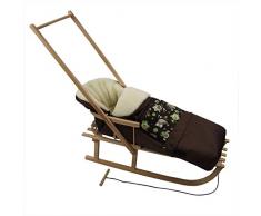 Rawstyle *KOMBIPAKET* SCHIEBESCHLITTEN mit Rückenlehne incl. Zugleine + WINTERFUSSSACK 3 in 1 aus Lammwolle für Kinderwagen - Lehne - Kinderschlitten - Schlitten aus Holz (Eulen § 14)