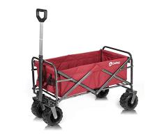 Sekey Faltbarer Bollerwagen Faltwagen Handwagen Außenschubkarre Strandwagen Folding Wagon Outdoor Gartenanhänger Transportwagen für alle Gelände geeignet, Rot