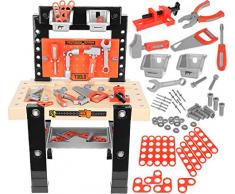 ISO TRADE Werkbank Spielzeug Rollenspiel Kinderbank Werkzeugset mit Zubehör Heimwerker Werkstatt für Kinder 9420