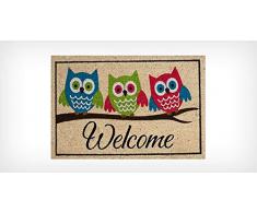 Bavaria Home Style Collection Kokos Fußabtreter Außenbereich und Fußmatte Innenbereich I Rutschfester Teppich I Schmutzfangmatte waschbar I Fußmatte 45 x 75 cm groß (Eulen Welcome Bunt)