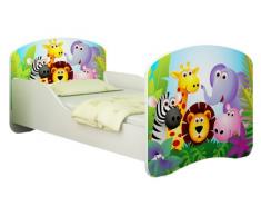 Clamaro Traumland Motiv Kinderbett Komplett Set 80 x 160 cm inkl. Matratze und Lattenrost, Sicherheit durch ABS Kantenschutz und Seitenteilen mit Rausfallschutz - 160 x 80 cm, Design: 01 - Happy Zoo Motiv