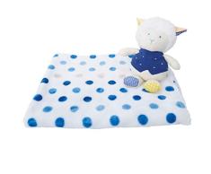 Bieco 04004114 Baby Kuschel Set mit Schmusedecke und Plüschschaf, Schmuseset mit weißer Kuscheldecke mit blauen Punkten und Kuscheltier Schaf für Babys ab 3m+, blau