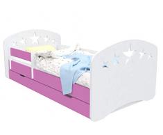 DG STERNCHEN Kinderbett mit Matratze und Bettkasten verschiedene Farbvarianten (Rosa, 160x80 cm)