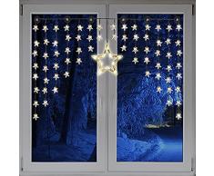Beleuchteter Weihnacht Sternenvorhang Lichterkette Fensterdeko 90 LED warm weiß mit Saugnäpfe Einfach zu montieren Breite 135 cm, Höhe 95 cm, Zuleitung 5 m