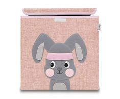 Lifeney Aufbewahrungsbox Kinder mit Deckel I Niedliche Spielzeugkiste I Aufbewahrungsboxen für Kinderzimmer I Faltbox für Spielzeugaufbewahrung I Aufbewahrungskorb Kinder (Rosa Hase)