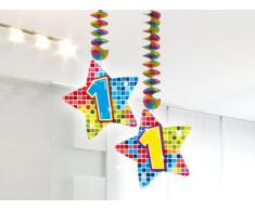 2x Decken Dekoration * 1. Geburtstag * für Kindergeburtstag // 60801 // Birthday Kinder Party Hängende Deko Hanging Deco Zahlendeko Zahl Zahlen eins erster