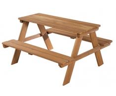 roba Kinder Outdoor + Sitzgruppe Picknick for 4, wetterfeste Sitzgarnitur für drinnen und draußen aus Massivholz in Teakholz-Optik, besonders stabil und langlebig