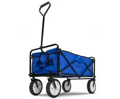 Deuba Bollerwagen faltbar bis 100kg 360° Vollgummireifen 2 Getränkehalter Handwagen Gartenwagen Transportwagen Strandwagen blau