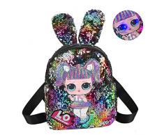 LO Pailletten Rucksack mit Induktion lumineszenz Funktion Puppe Muster Schultasche Verstellbarer Schultergurt Backpack Mini Geburtstagsgeschenk für Mädchen Kinder,Color
