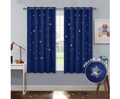 PONY DANCE Vorhang Kinderzimmer Junge - Blaue Gardinen mit Ösen Hohle Sterne Vorhänge für Kinder Schlafzimmer Dekoschals Gardine Ösenschal, 2er Set H 137 x B 167 cm
