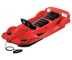 AlpenGaudi DoubleRace - Kinder Schlitten für zwei Personen mit Aufbewahrungsbox, Handbremse, Sportlenkrad und Zugseil, rot