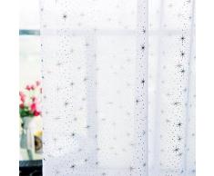 WOLTU VH5823ws-2, 2er Set Vorhänge Gardinen mit Ösen transparent Sternenlicht Muster, Stores Dekoschal Fensterschal lichtdurchlässig Voile für Wohnzimmer Kinderzimmer Schlafzimmer, 140x225 cm Weiss