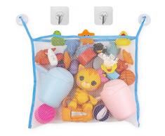 Badewannen Spielzeug Aufbewahrungsnetz, Organizer mit 2 Saugnapf-Haken + 2 Klebehaken, verhindert Schimmel an Spielzeugen, Spielzeugnetz zum Hängen, waschmaschinenfest, großes Netz zum Organisieren