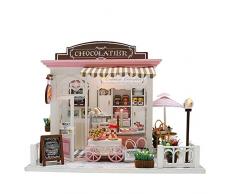 Chenang Handgefertigt Puppenvilla ,Basteln Konstruktion DIY Puppenhaus Mini Puppen-Haus Spielzeug Holz Modell Set Traumvilla Mit Möbeln Geschenk Dekoration Miniatur Haus