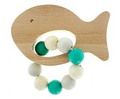 Hess Holzspielzeug 11122 - Greifrassel Fisch, Greifling aus Holz, für Babys ab 0 Monaten, nature türkis, ca. 11 x 7 x 5 cm